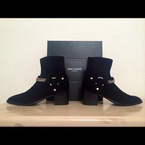 SAINT LAURENT NEW/BOX BLACK SUEDE BIKER BOOT 8 1/2